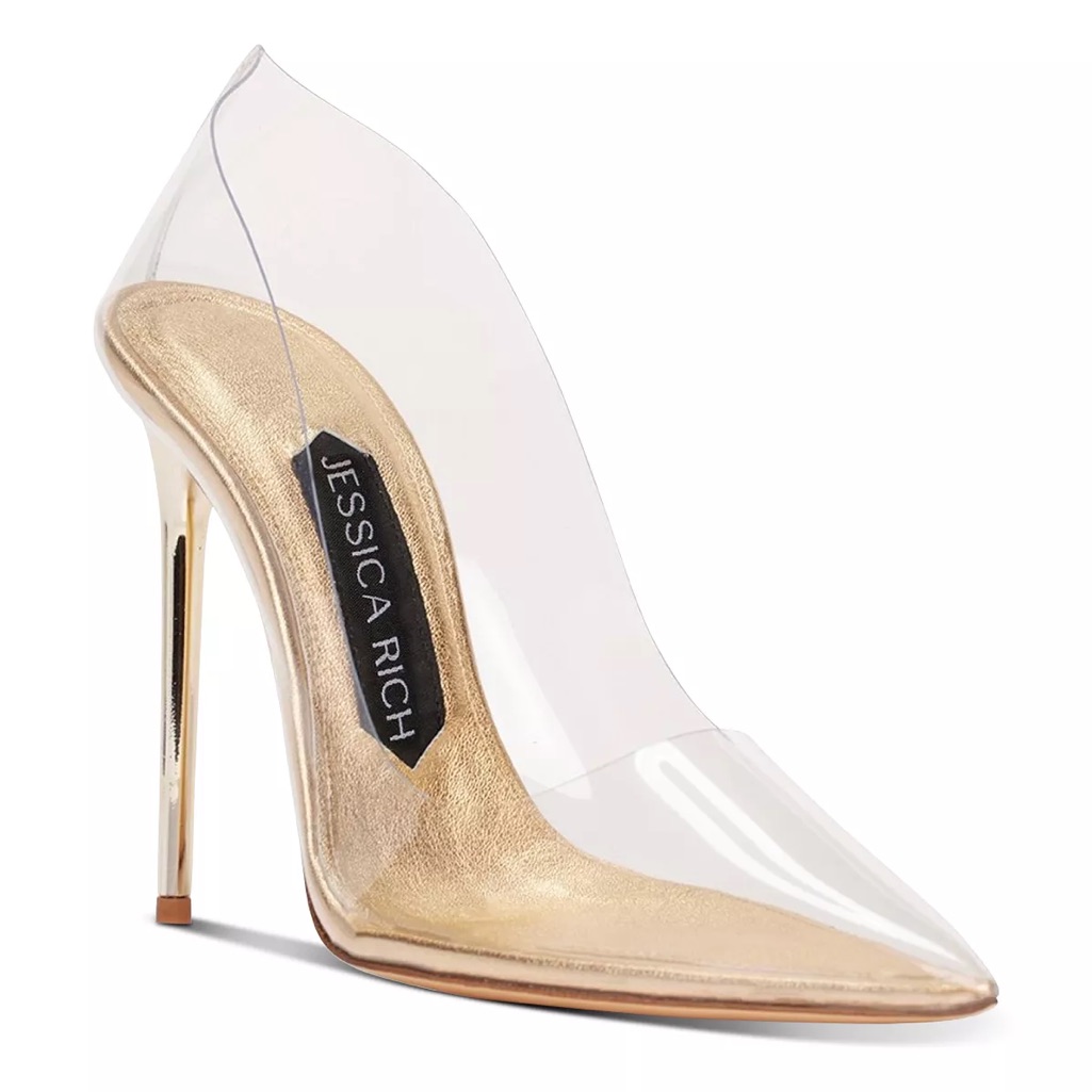 Jessica Rich Fancy Stiletto Clear Vinyl Pumps, Gold Size 37 New In Box